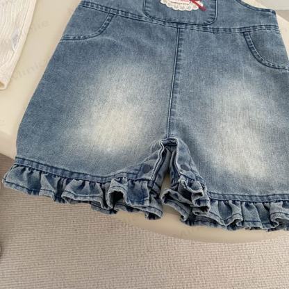 Baby Toddler Girls Washed Denim Ruffle Bow Overalls - image 4