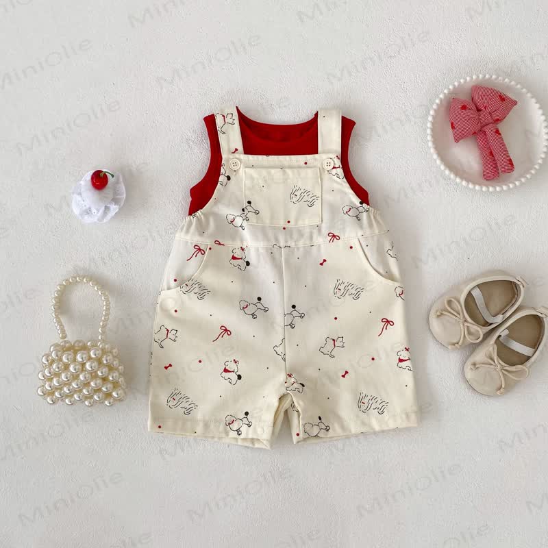 Baby Girls Cotton Animal Print Tank Top and Overalls 2-piece Set - image 1