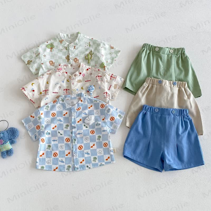 Baby Toddler Boys Cotton Plaid Shirt or Solid Color Shorts - image 1
