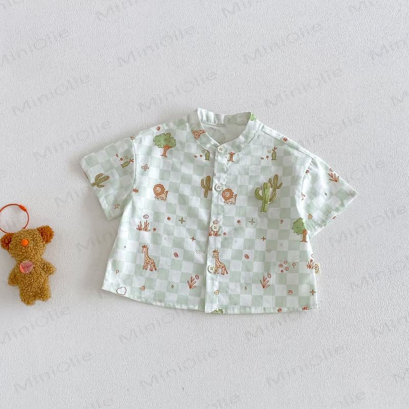 Baby Toddler Boys Cotton Plaid Shirt or Solid Color Shorts - Green Shirt - 3-4T - image 3