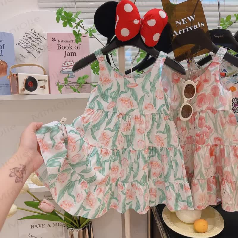 Toddler Kid Girls Floral Print Sleeveless Dress - Green - 12-13T - image 5