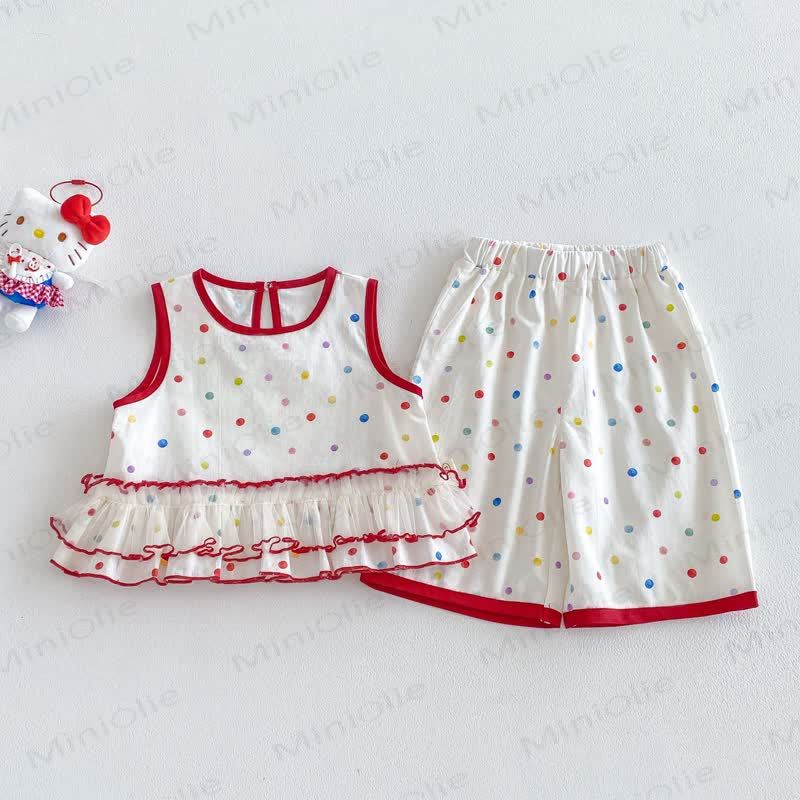 Baby Toddler Girls Polka Dot Ruffle Tank Top and Pants Set - Beige - 4-5T - image 1