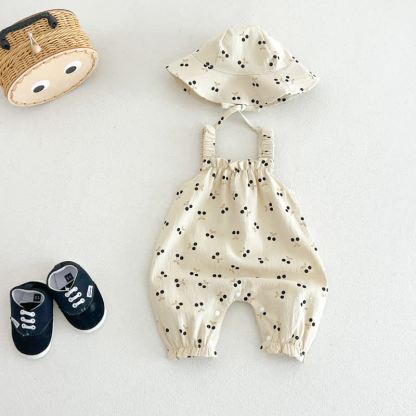Baby Panda/Cherry Romper with Hat - Beige Cherry - 2-3T - image 2