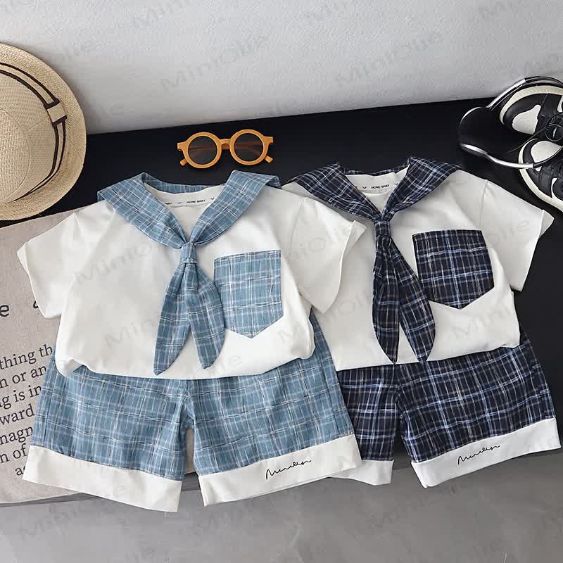 Toddler Boys Cotton Plaid Sailor Tee and Shorts Set - image 1