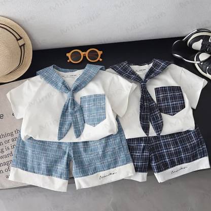 Toddler Boys Cotton Plaid Sailor Tee and Shorts Set - image 1