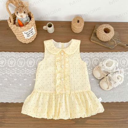 Toddler Girls Cotton Yellow Polka Dot Sleeveless Dress - image 1