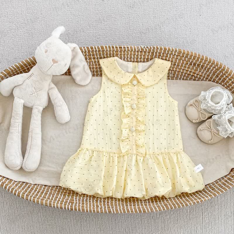 Toddler Girls Cotton Yellow Polka Dot Sleeveless Dress - Yellow - 4-5T - image 2