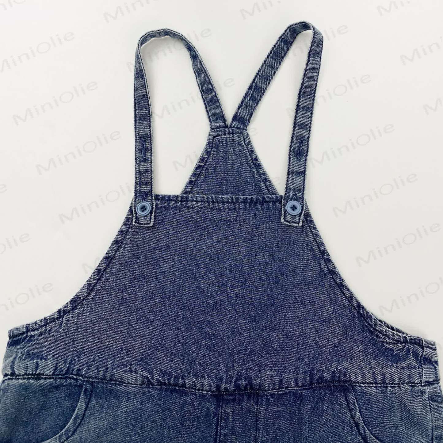 Toddler Girls Solid Blue Denim Overall - image 3