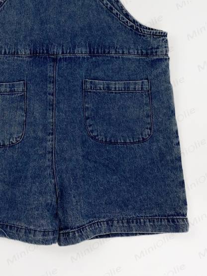 Toddler Girls Solid Blue Denim Overall - image 4