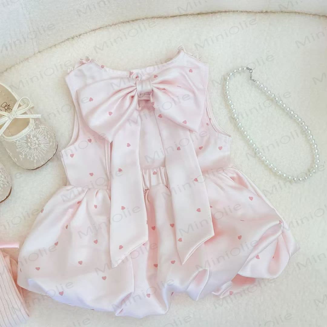 Toddler Girls Heart Dot Print Bow Sleeveless Dress - Pink - 6-7T - image 1