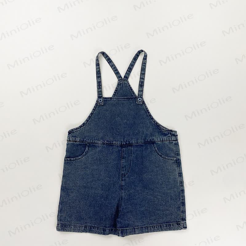Toddler Girls Solid Blue Denim Overall - Blue - 6-7T - image 2
