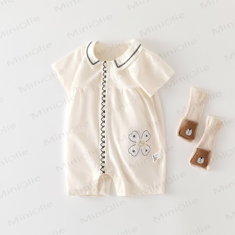 Baby Cotton Peter Pan Collar Floral Dress Romper - Beige - 18-24M - image 4