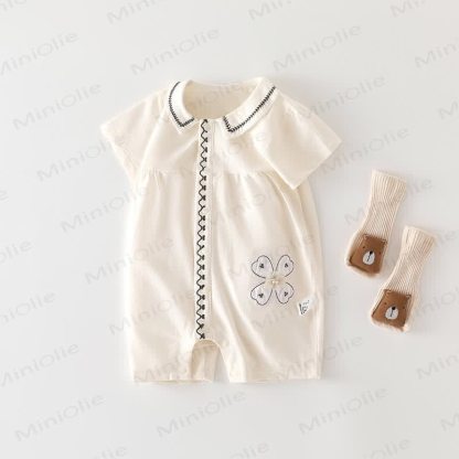 Baby Cotton Peter Pan Collar Floral Dress Romper - Beige - 18-24M - image 4