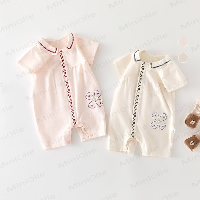 Baby Cotton Peter Pan Collar Floral Dress Romper - image 1