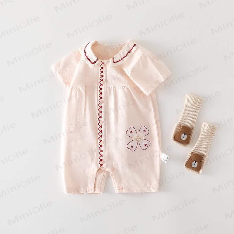 Baby Cotton Peter Pan Collar Floral Dress Romper - Pink - 18-24M - image 2