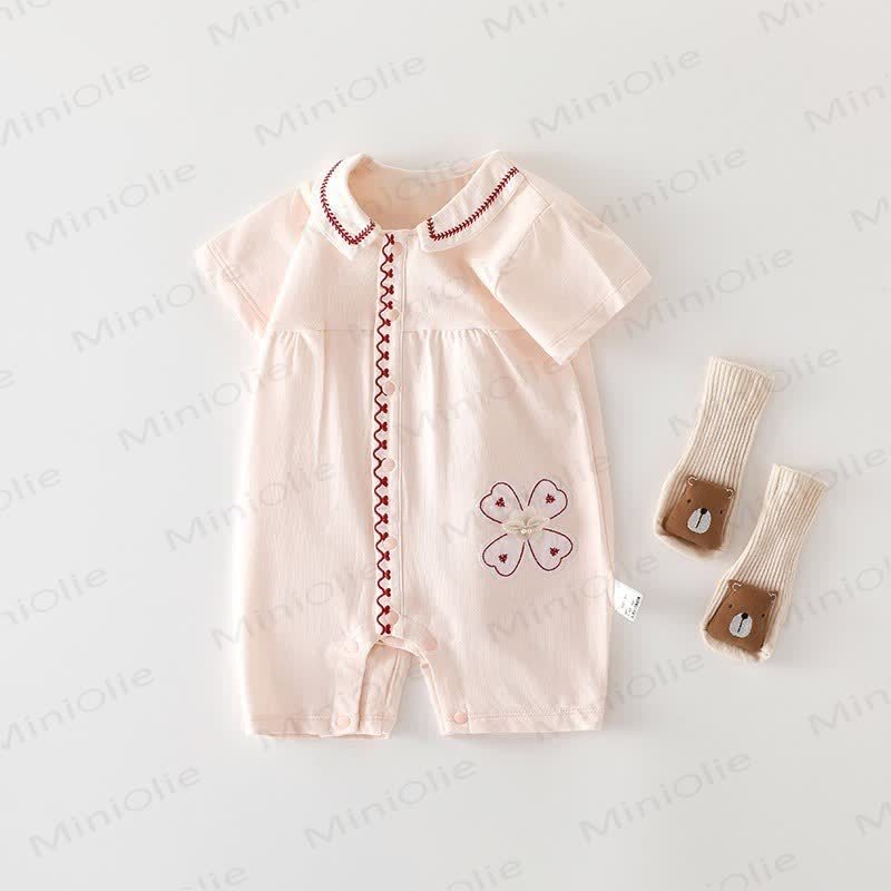 Baby Cotton Peter Pan Collar Floral Dress Romper - Pink - 18-24M - image 2