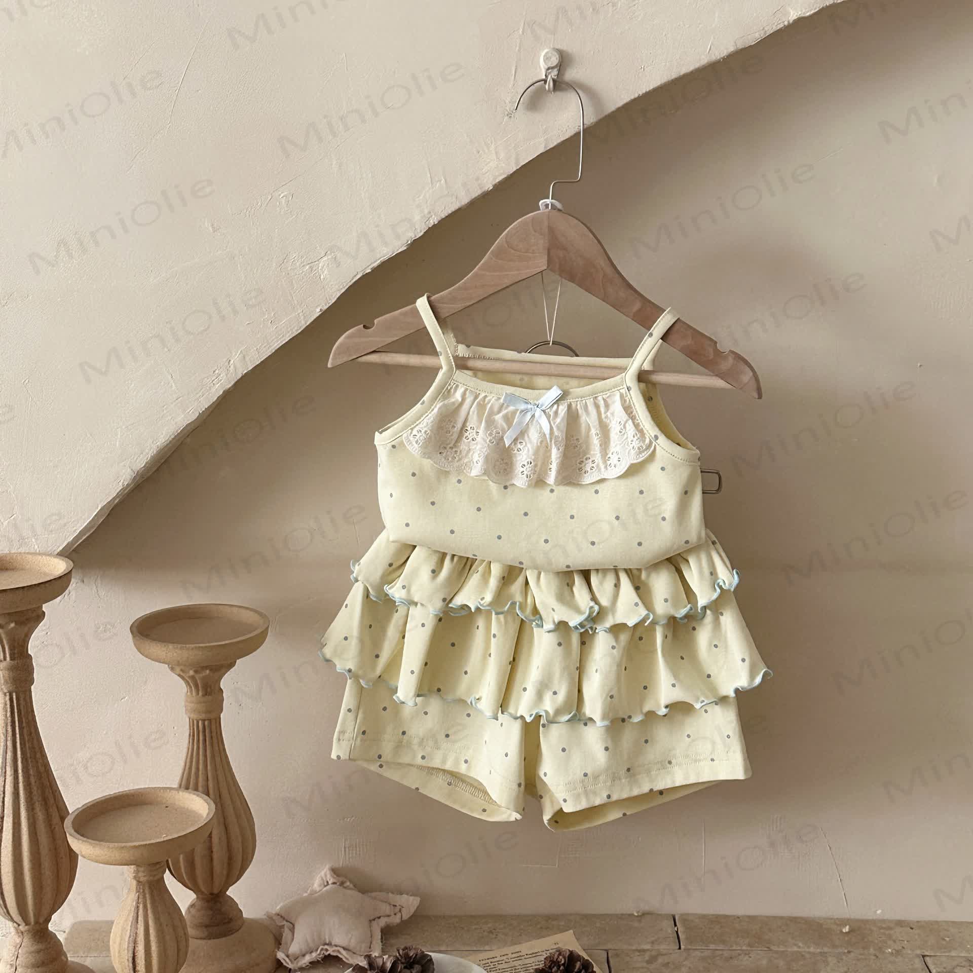 Baby Girls Sweet Polka Dot Cotton Ruffle Tank Top and Shorts Set - image 1