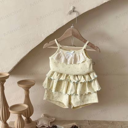 Baby Girls Sweet Polka Dot Cotton Ruffle Tank Top and Shorts Set - image 1