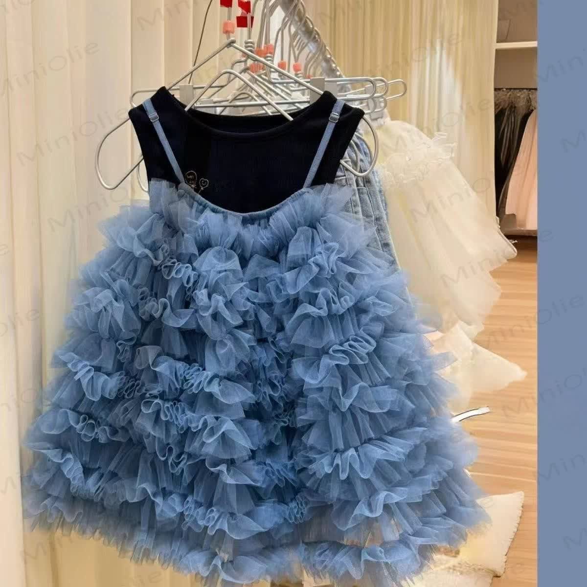 Toddler Girls Blue Tulle  Dress and Vest Set - Blue Dress and Vest Set - 8-9T - image 1