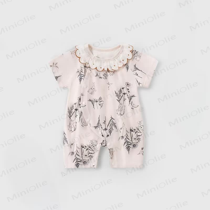 Baby Cartoon Animal Print Ruffle Collar Romper - Pink Forest - 18-24M - image 4
