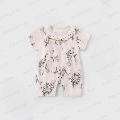Baby Cartoon Animal Print Ruffle Collar Romper - Pink Forest - 18-24M - image 4