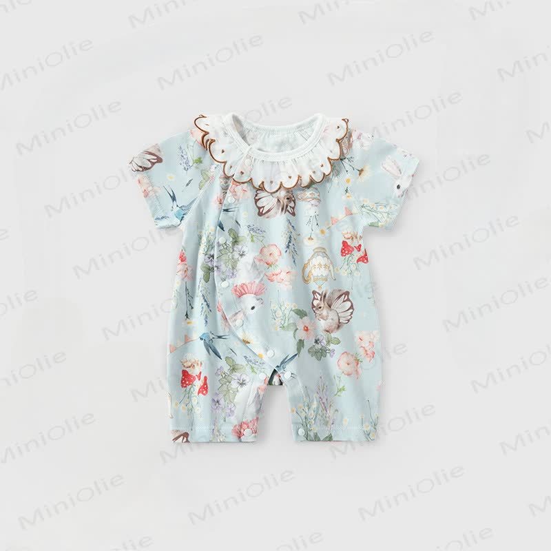 Baby Cartoon Animal Print Ruffle Collar Romper - Green Garden - 18-24M - image 3