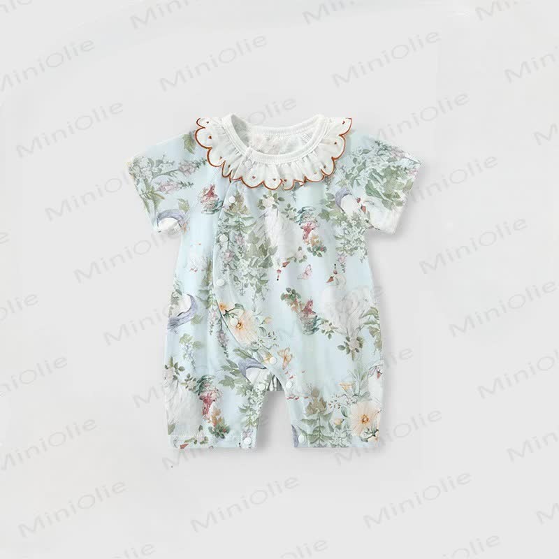 Baby Cartoon Animal Print Ruffle Collar Romper - Green Manor - 18-24M - image 2