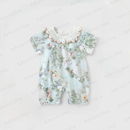 Baby Cartoon Animal Print Ruffle Collar Romper - Green Manor - 18-24M - image 2