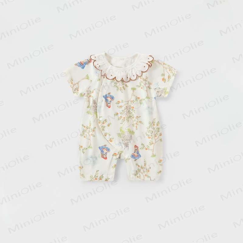Baby Cartoon Animal Print Ruffle Collar Romper - Beige Manor - 18-24M - image 1