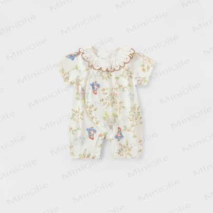 Baby Cartoon Animal Print Ruffle Collar Romper - Beige Manor - 18-24M - image 1