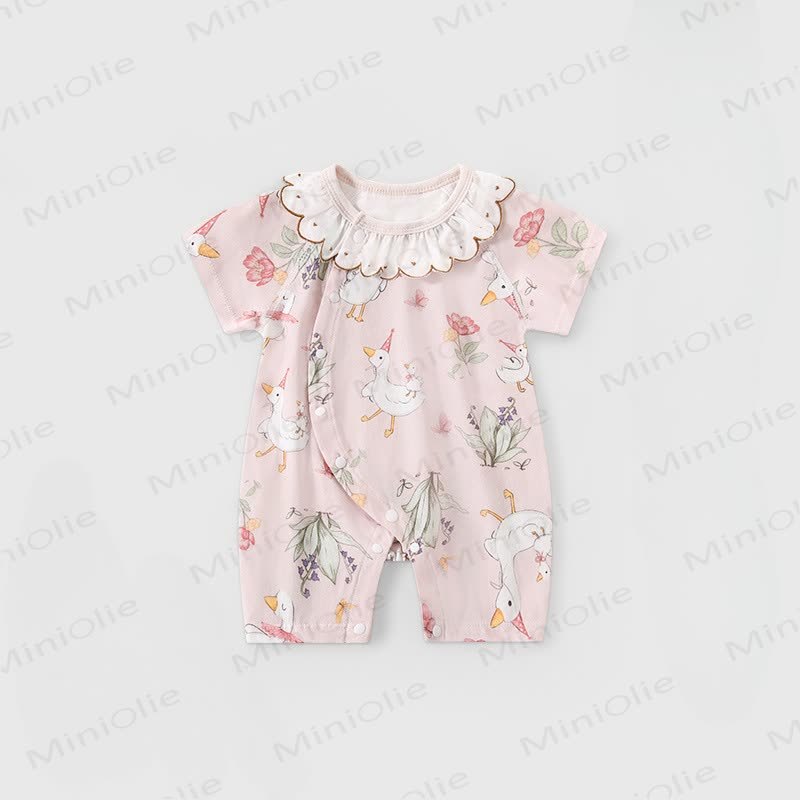 Baby Cartoon Animal Print Ruffle Collar Romper - Pink Goose - 18-24M - image 7