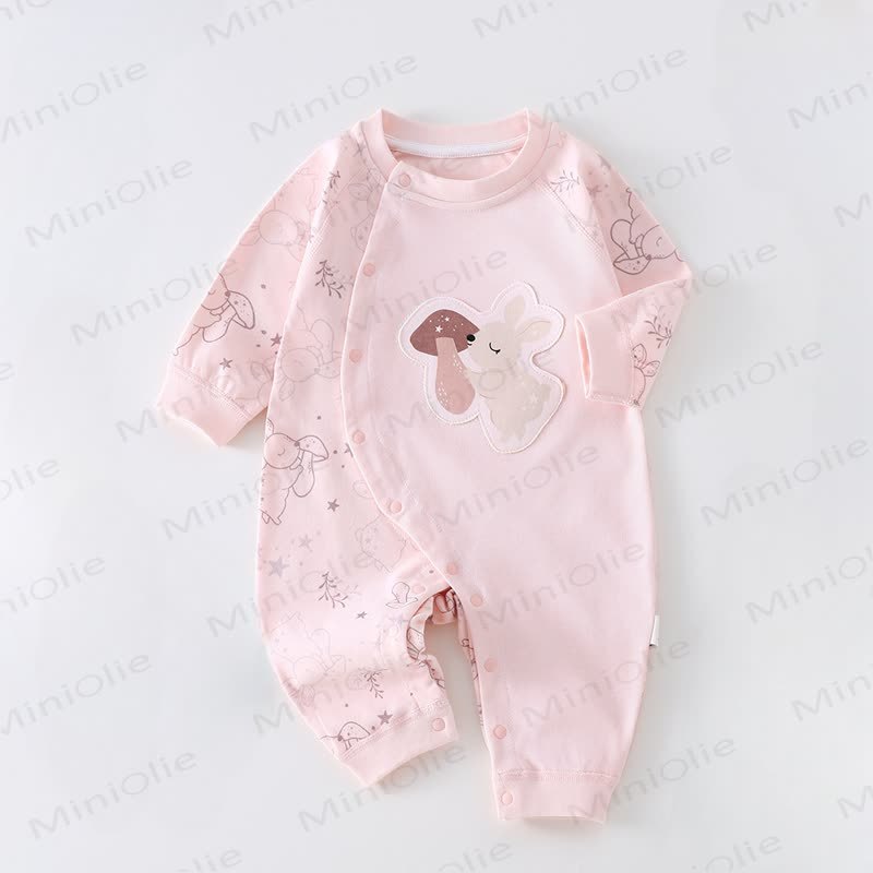 Baby Rabbit/Leopard Patch Romper - Pink Rabbit - 12-18M - image 4
