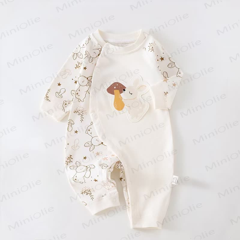 Baby Rabbit/Leopard Patch Romper - Beige Rabbit - 12-18M - image 1