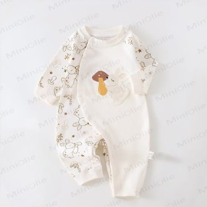 Baby Rabbit/Leopard Patch Romper - Beige Rabbit - 12-18M - image 1