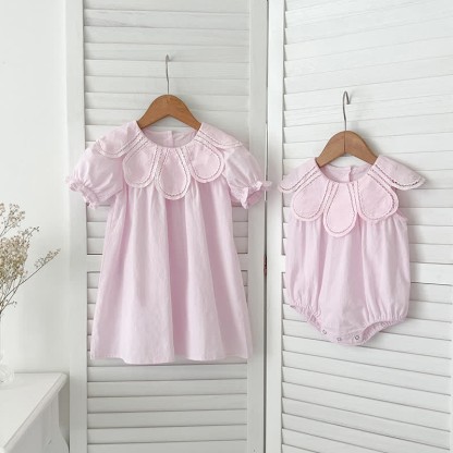 Baby Girls Solid Color Lace Dress/ Bodysuit - image 1