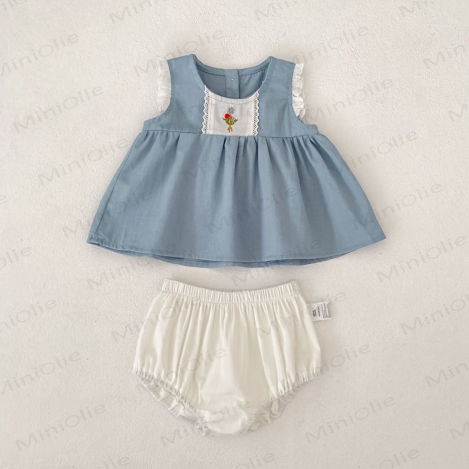 Baby Floral Tank Top and Shorts Set or Dress - Blue Tank Top and Shorts Set - 3-4T - image 2