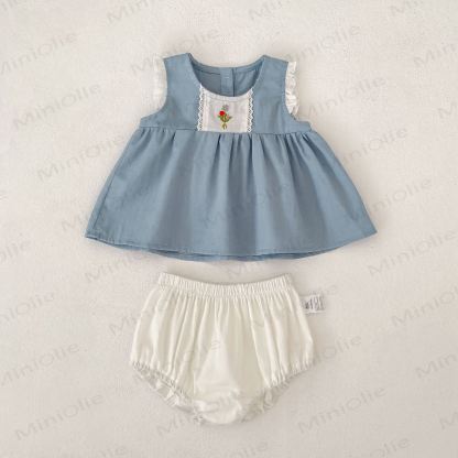 Baby Floral Tank Top and Shorts Set or Dress - Blue Tank Top and Shorts Set - 3-4T - image 2