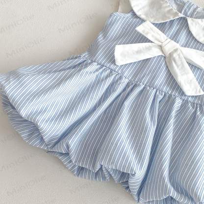 Baby Blue Stripe Bow Peter Pan Collar Sleeveless Dress - image 4