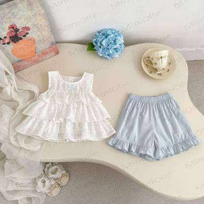 Baby Girls Sweet Polka Dot Ruffle Tank Top and Shorts Set - White - 4-5T - image 2