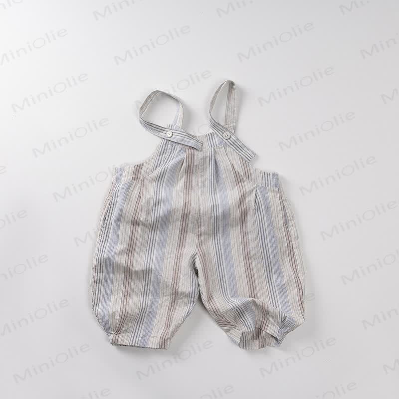 Toddler Cotton Vintage Stripe Plaid Overall - Blue - 6-7T - image 3