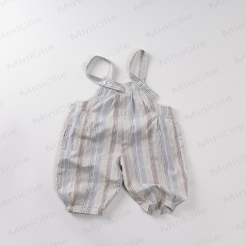 Toddler Cotton Vintage Stripe Plaid Overall - Blue - 6-7T - image 3