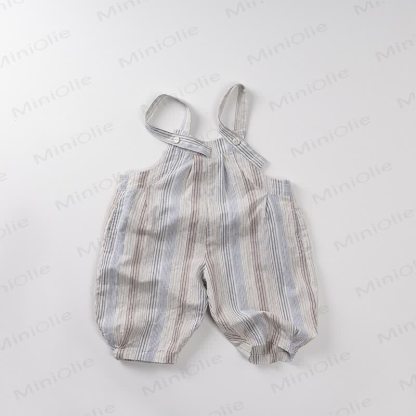 Toddler Cotton Vintage Stripe Plaid Overall - Blue - 6-7T - image 3