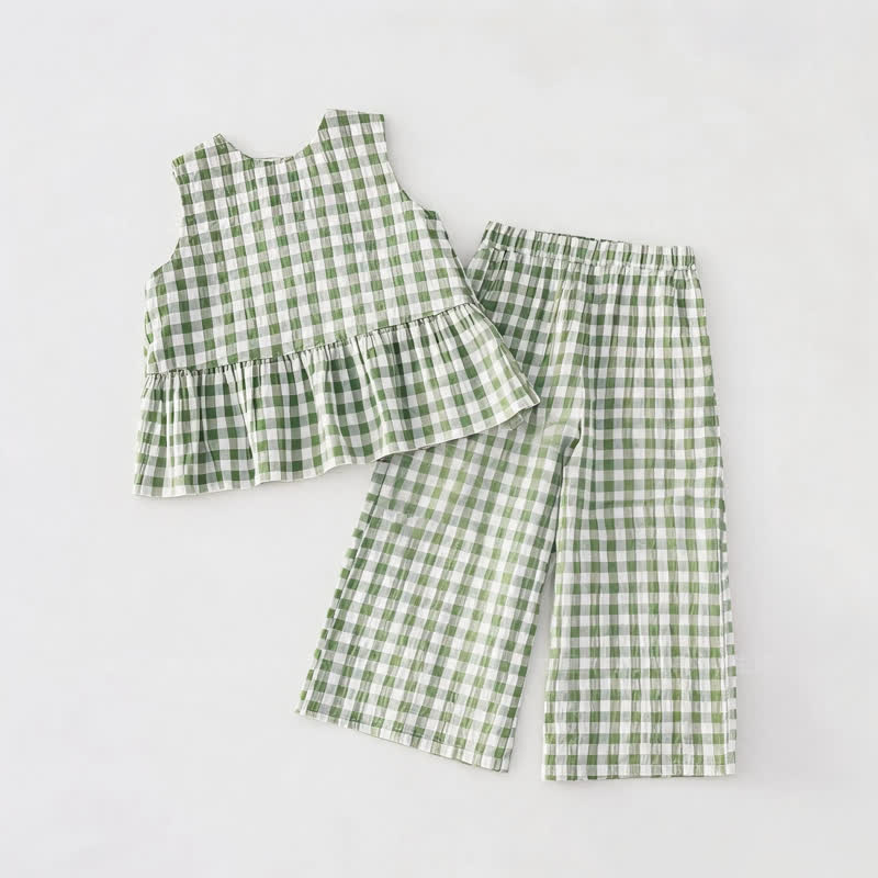 Baby Toddler Green/Blue Plaid Sleeveless Top and Pants 2-piece Set - image 2