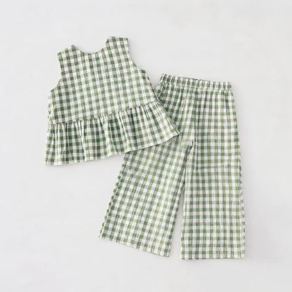 Baby Toddler Green/Blue Plaid Sleeveless Top and Pants 2-piece Set - image 2
