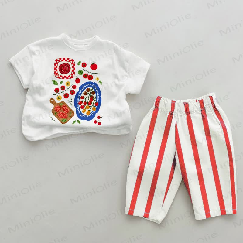 Baby Tomato Red Vertical Striped 2-piece Set - White&Red - 2-3T - image 1