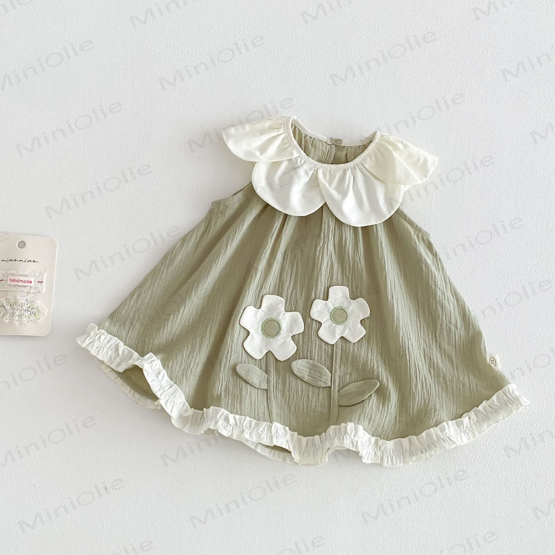 Toddler Girls Petal Collar Floral Sleeveless Dress - Green - 4-5T - image 2