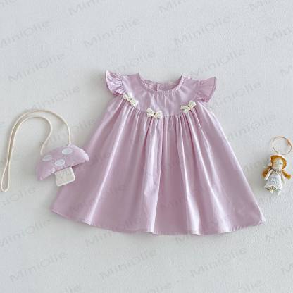 Baby Girls Ruffle Sleeveless Bow Solid Color Dress - Purple - 4-5T - image 2