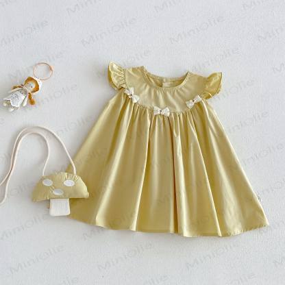 Baby Girls Ruffle Sleeveless Bow Solid Color Dress - Yellow - 4-5T - image 3
