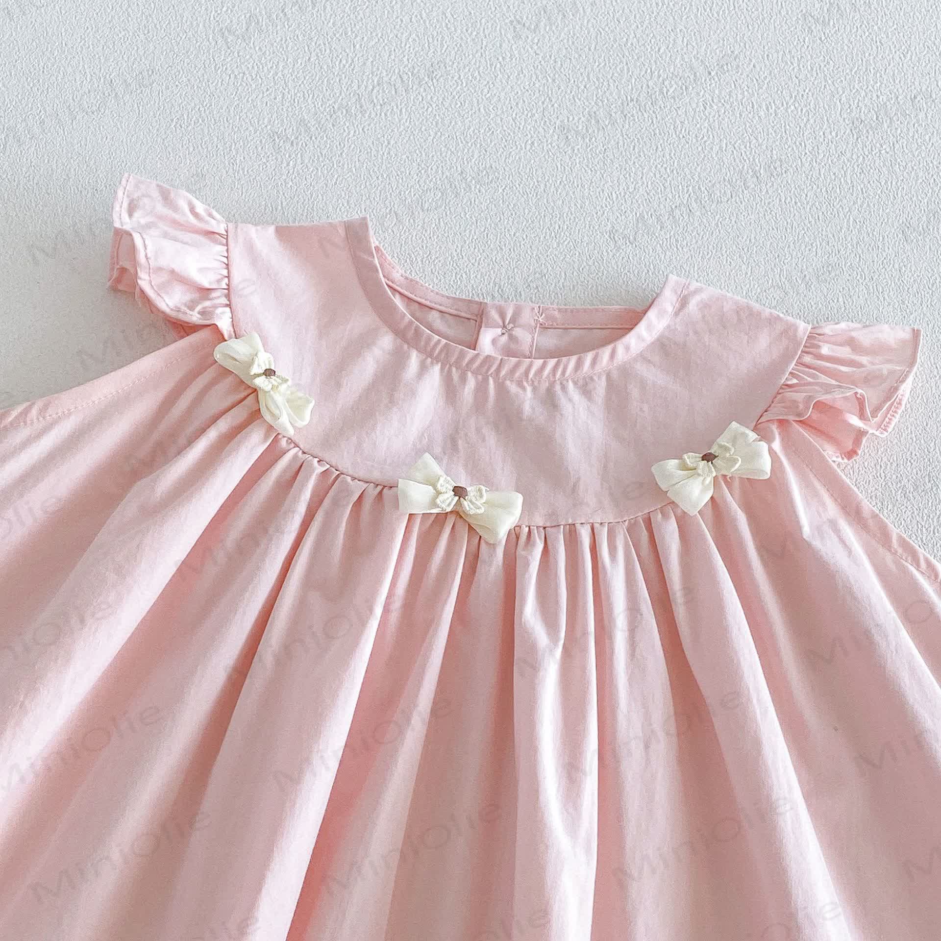 Baby Girls Ruffle Sleeveless Bow Solid Color Dress - image 5