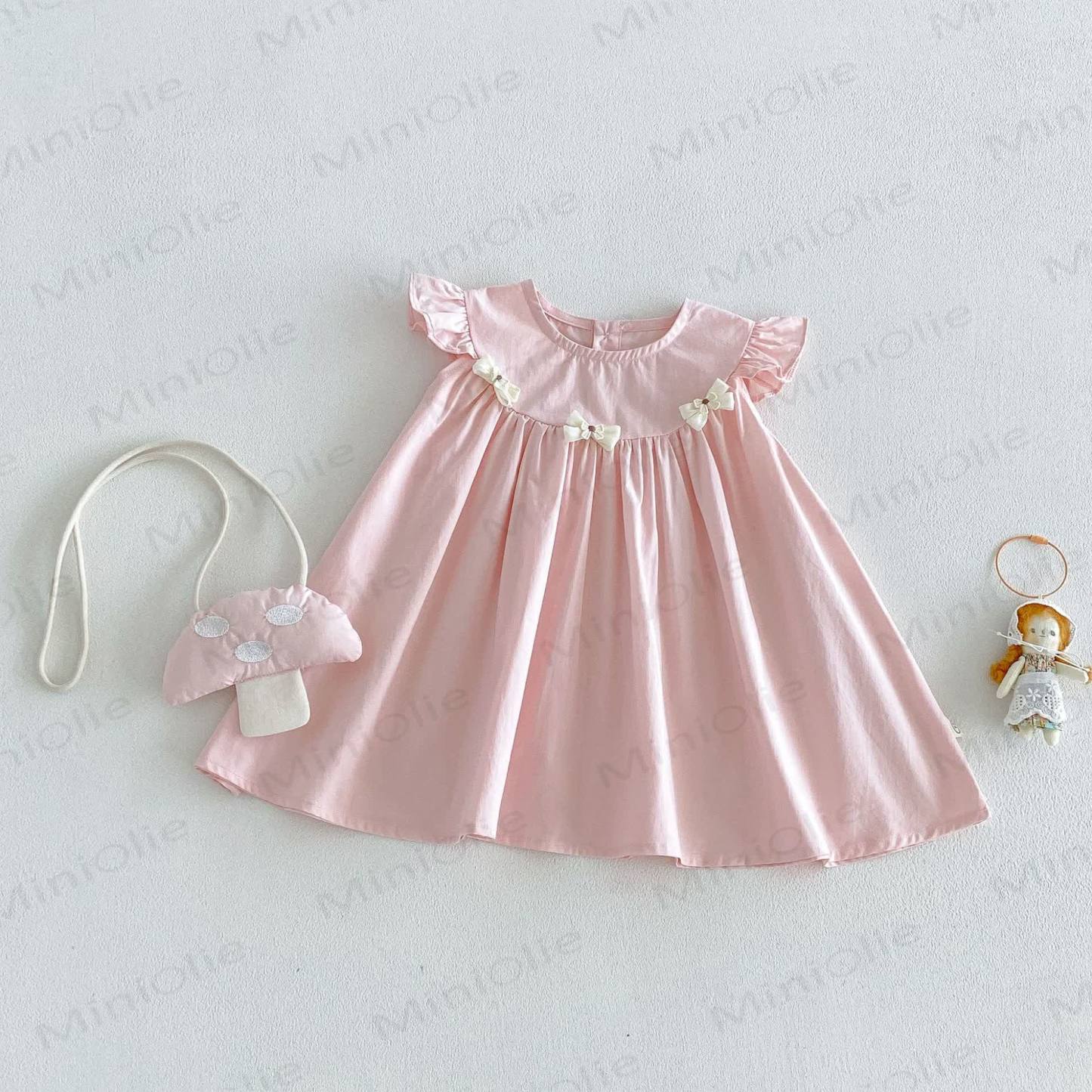 Baby Girls Ruffle Sleeveless Bow Solid Color Dress - Pink - 4-5T - image 4
